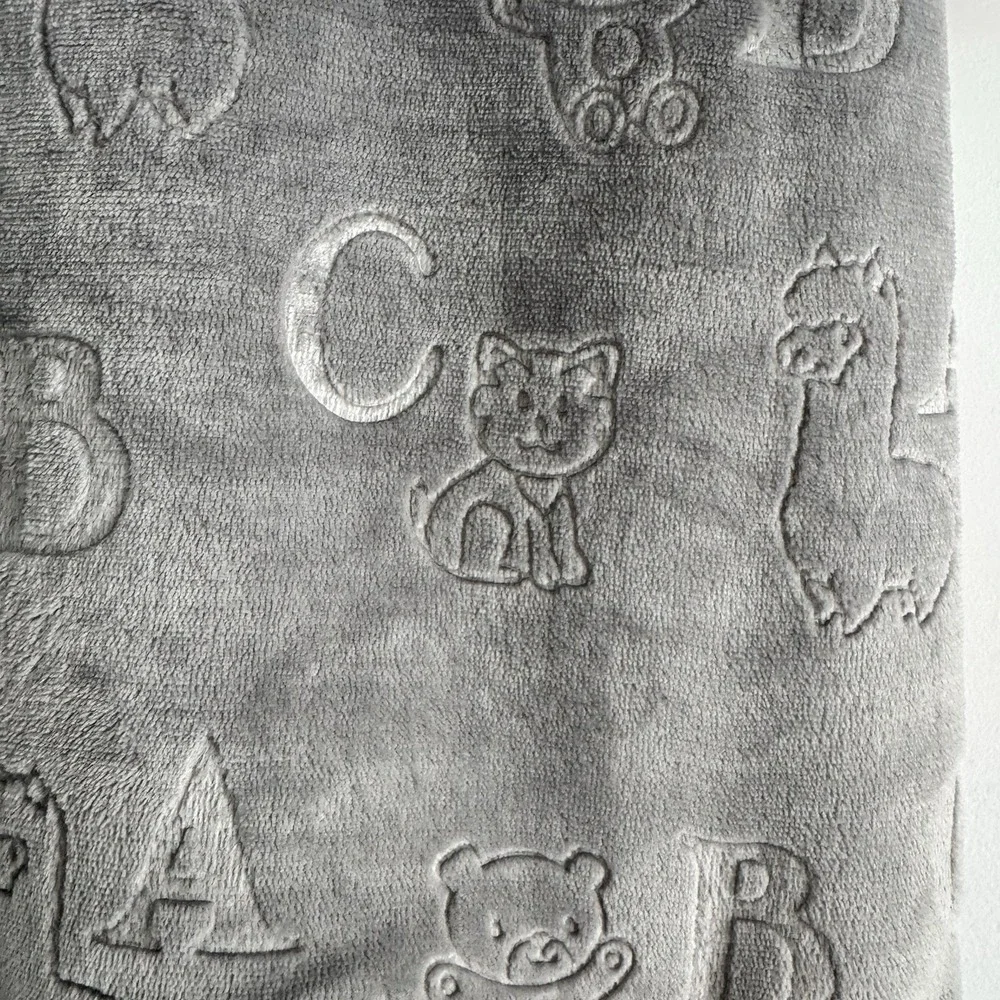 Little Celebrity Baby Blanket Gray‎ Embossed Alphabet Block Letters ABC's